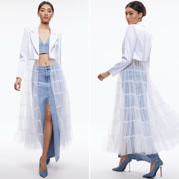NWT ALICE + OLIVIA Everly Drama Tulle Maxi Blazer in White Size XS - Picture 12 of 17